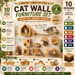 Cat Wall Shelves Laser Cut Bundle, Pet Climbing Shelf SVG, Cat Furniture CNC Template, DXF PDF EPS Files