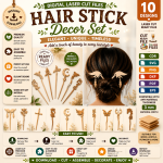 Hair Sticks and Pins Laser Cut Bundle, Wooden Hair Accessories SVG, Hair Pin CNC Template, DXF PDF EPS Files