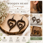 Wooden Heart Earrings | Handmade Natural Wood Dangle Earrings | Lightweight Boho Jewelry Gift for Women