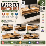 Monitor Stand Riser Laser Cut Bundle SVG | Wooden Desk Organizer CNC Files | Glowforge xTool Cricut Templates