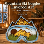Ski Goggles SVG, Layered Mountain Art, 3D Skiing