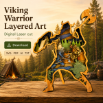 Viking SVG 3D Layered Silhouette, Norse Warrior Cut File, Laser Cut