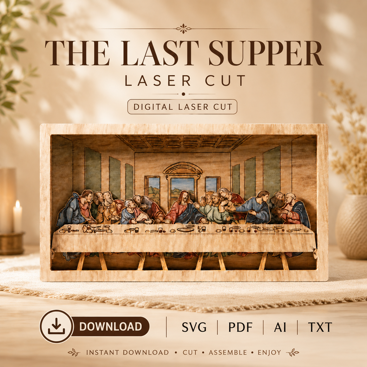 c7f78ead-df15-434e-90b3-006bbe29979c The Last Supper SVG Multilayer 6 Layers, Layered Jesus Laser File - Image 1