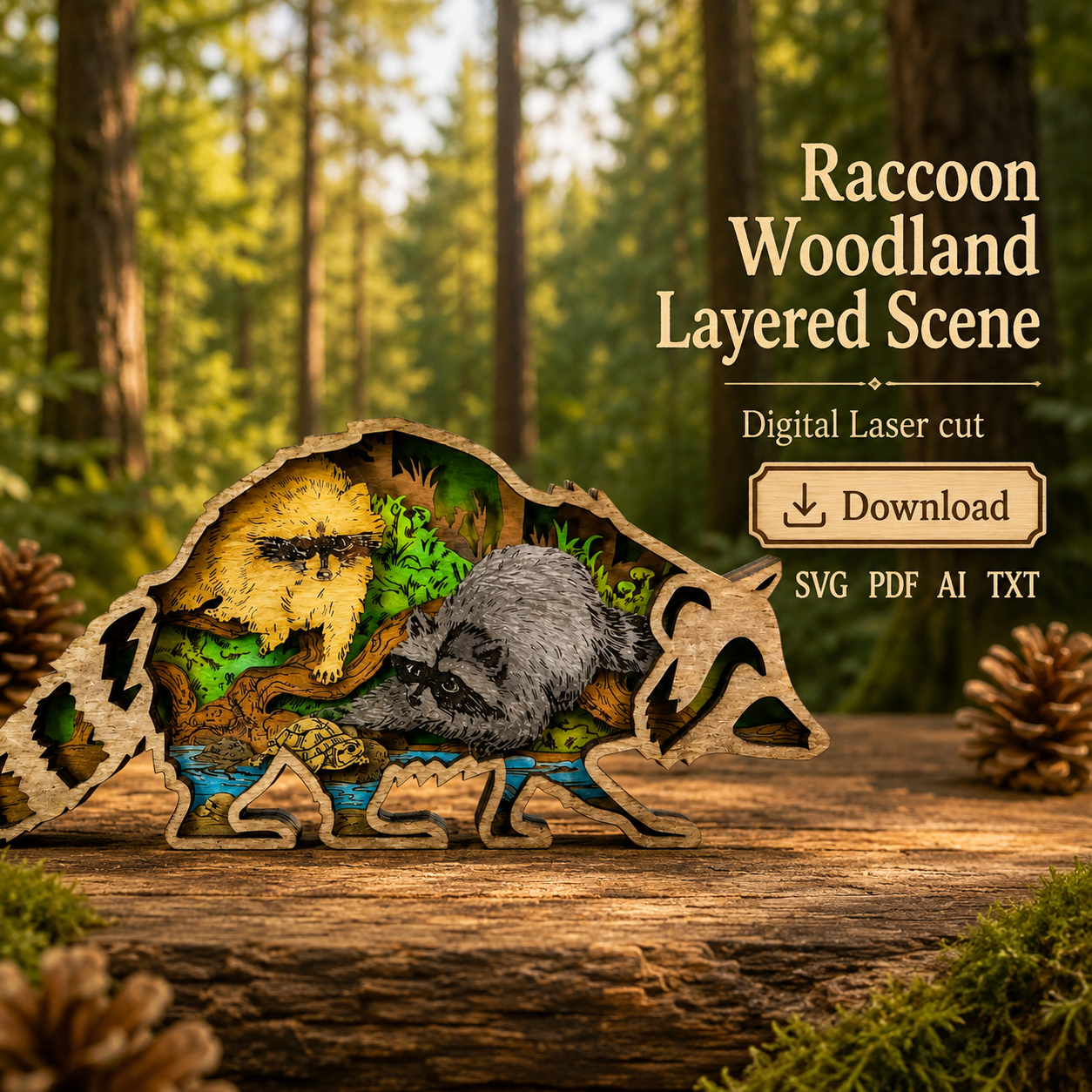 c9a93fa5-15fb-477f-acfb-89ba3425e16c Raccoon SVG, 3D Layered Mandala, Woodland Animal, Glowforge Laser Art - Image 1