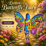 Butterfly Woman SVG 3D Layered Silhouette, Laser Cut 7 Layer