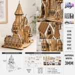 3D Layered Flying Castle Laser Cut, Fantasy Castle SVG, Floating Castle CNC Template, DXF PDF EPS Files - Image 2