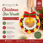 Christmas Star Wreath Crochet Pattern PDF, Holiday Ornament Tutorial, Festive Wall Decor, Christmas Decoration