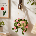 Crochet Rose Hanging Plant Pattern PDF, Flower Basket Crochet Pattern, Amigurumi Wall Decor, Instant Download