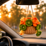 Nasturtium Crochet Pattern PDF, Car Mirror Hanging Charm, Flower Basket Amigurumi, Rear View Mirror Decor - Image 6
