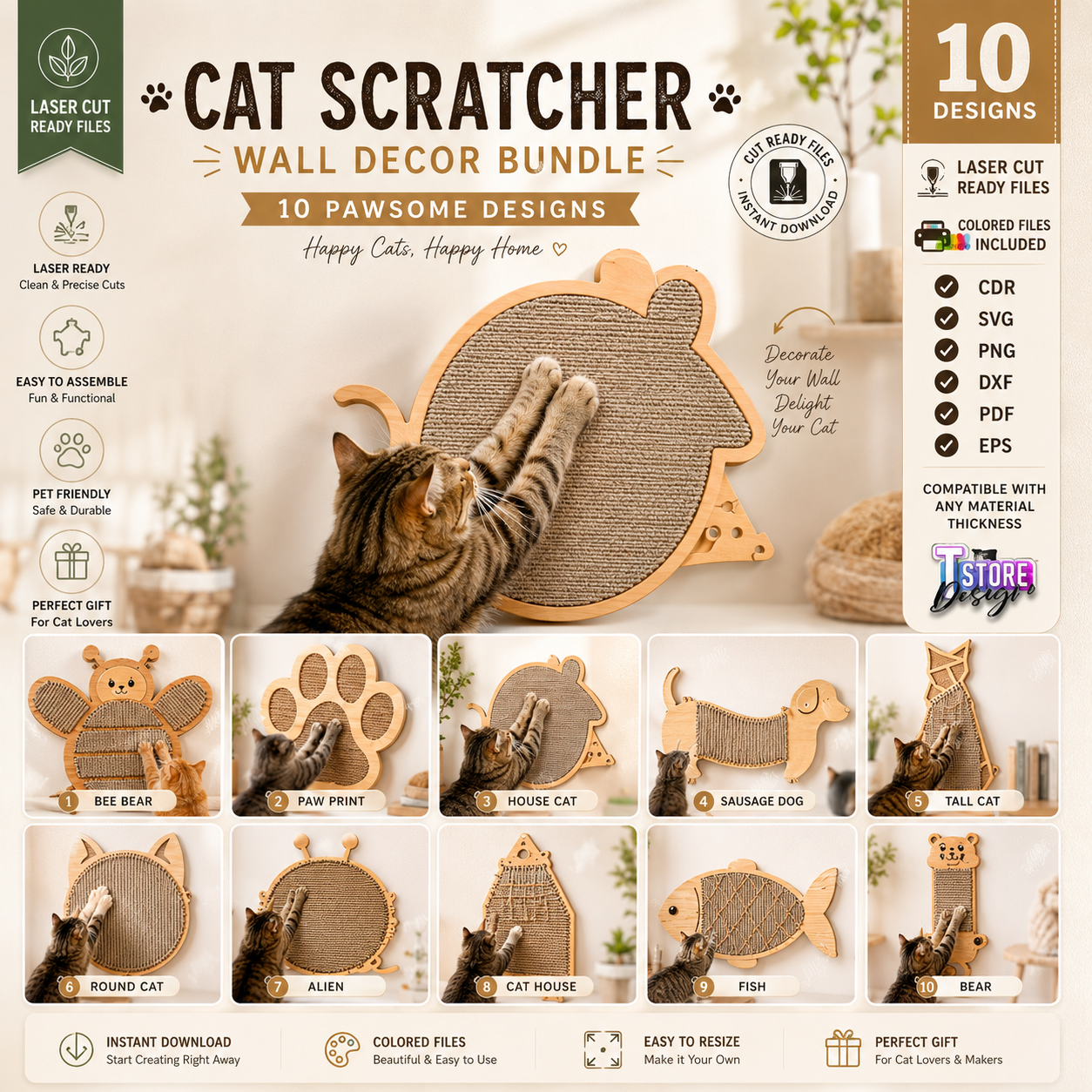 d25e57ef-e933-45f5-ab01-7284128093c3 Cat Scratcher Laser Cut Bundle SVG DXF EPS | DIY Cat Scratcher Plans for CNC Router Glowforge | Modern Cat Furniture Digital Download - Image 1