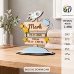 3D Baby Stats Stand Decor Laser Cut Bundle, Newborn Birth Details SVG, Baby Keepsake CNC Template, DXF PDF EPS - Image 6