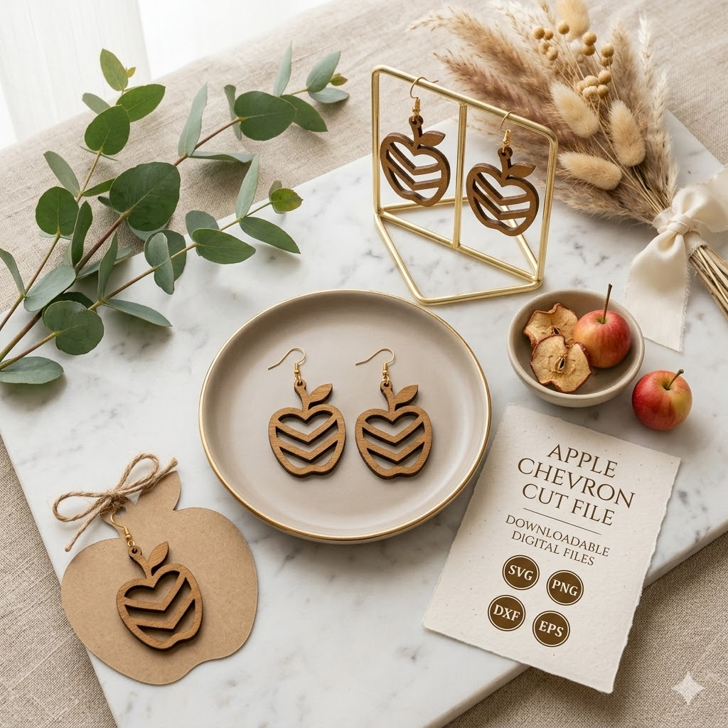 dc54ef6f8vvtffg Chevron Apple Wood Earrings SVG - Image 1