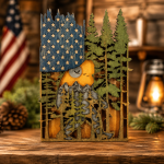 American Flag Bigfoot SVG 3D Layered Silhouette, Sasquatch Yeti Cut File - Image 2
