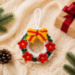 Christmas Wreath Crochet Pattern PDF, Poinsettia Wreath Pattern, Holiday Home Decor, Christmas Ornament Crochet Tutorial - Image 5