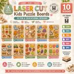 Montessori Kids Puzzles Laser Cut Bundle, Wooden Puzzle SVG, Educational Toy CNC Template, DXF PDF EPS Files