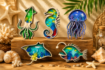 Ocean Animals Layered Wood Laser Cut Files Bundle | Marine Life SVG DXF PNG | Whale Dolphin Octopus Seahorse Jellyfish CNC Glowforge Cut File - Image 2