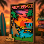 Miami Beach SVG 3D Ocean Landscape, 8 Layers Palm Trees Cut File - Image 3
