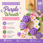 Flower Wreath Crochet Pattern PDF, Purple Floral Wreath Tutorial, Spring Home Decor, Wall Hanging Decor Pattern