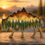 Bison SVG 3D Layered Mandala, Buffalo Animal Cut File, Glowforge Laser Cut 7 Layer Plywood Forest Mountain - Image 2