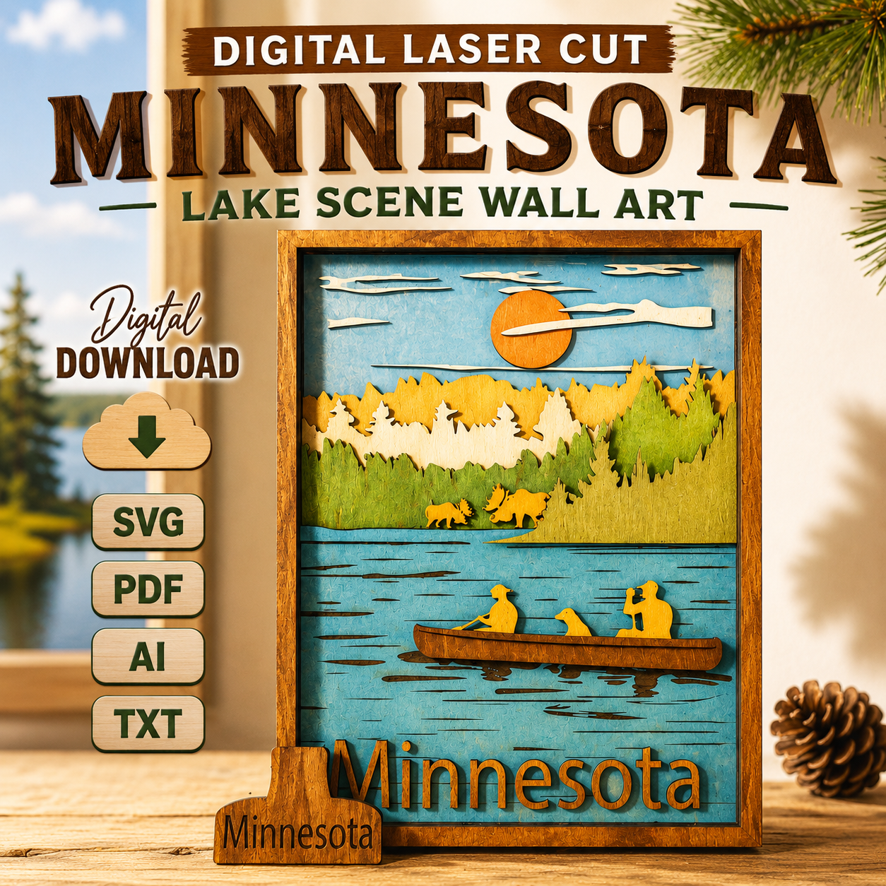 f3fffe4e-d70b-492b-a9d5-7db129667081 Minnesota SVG 3D Landscape, 7 Layers Cut File - Image 1