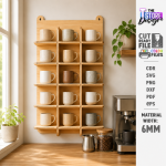 Wall Mug Holders Laser Cut Bundle, Coffee Mug Rack SVG, Kitchen Cup Organizer CNC Template, DXF PDF EPS Files - Image 13