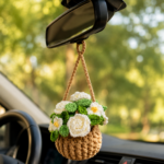 3-in-1 Car Mirror Hanging Flower Basket Crochet Pattern PDF, Rear View Mirror Charm, Floral Amigurumi Bundle - Image 2