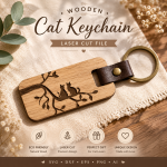Wooden Cat Keychain SVG Bundle | Laser Cut Cat Keychain File | Cute Cat Silhouette on Tree Branch | Glowforge SVG DXF EPS PNG AI | Instant Download