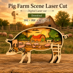 Pig SVG, 3D Layered Mandala, Farm Animal, Glowforge Laser Cut
