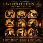 3D Bear Wood Lantern Bundle Pack 9 Cutting Laser File, Tealight Candle Holder Night Lamp Glowforge Set, 3D Silhouette Light Box Decor Xtool