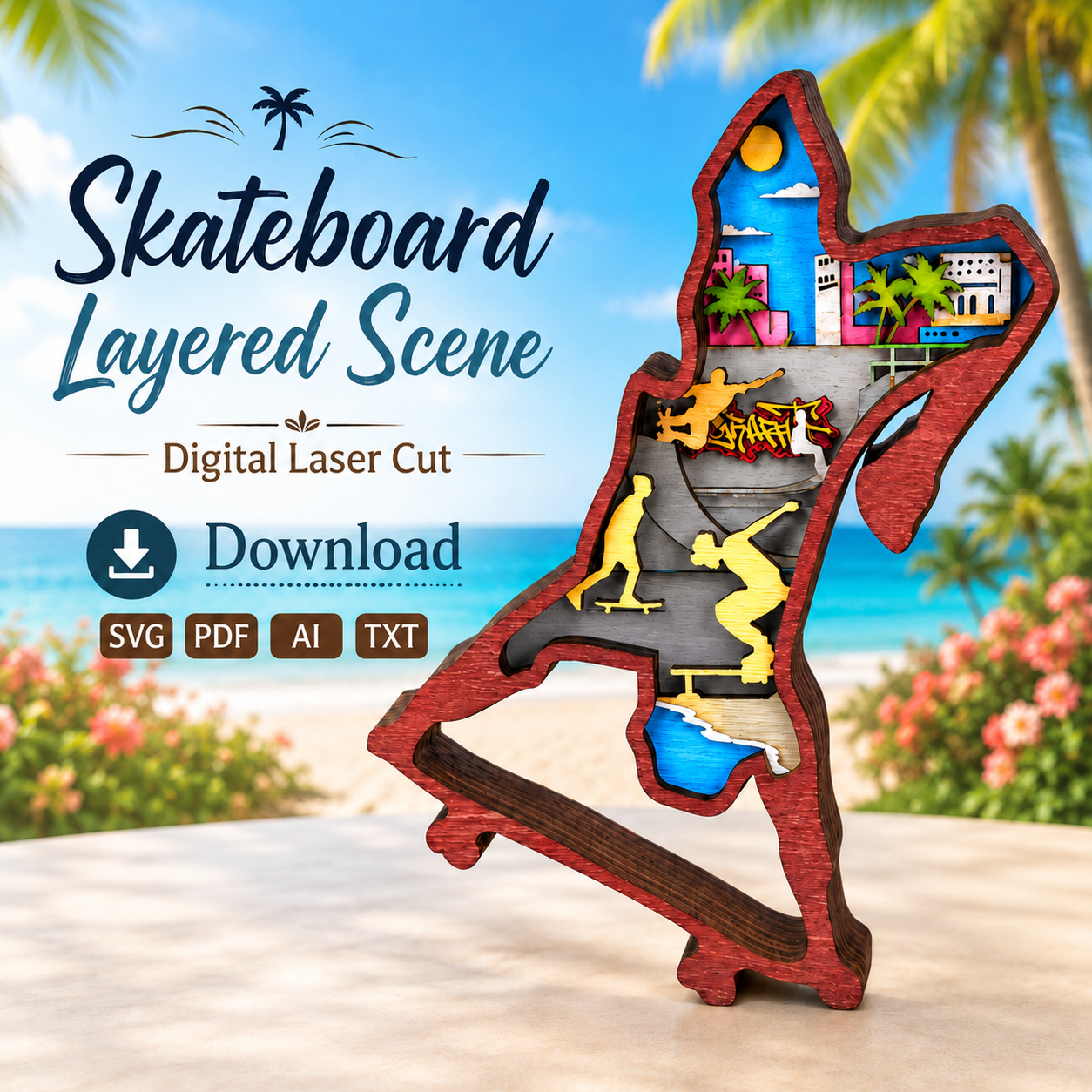 fd3ffbd3-4134-4ada-9e09-343d647bb3e9 Skateboarding SVG 3D Layered Silhouette, Skater Extreme Sports Cut File - Image 1