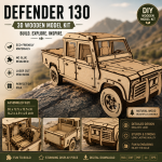 Defender 130 Wooden Model Kit | 3D Laser Cut Pickup Truck Puzzle | DIY Off-Road Vehicle | Digital SVG DXF PDF AI EPS Files