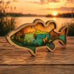 Bass Fishing SVG 3D Layered Silhouette, Glowforge Laser Cut 6 Layer - Image 3