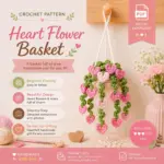 Heart Flower Basket Crochet Pattern PDF, Hanging Plant Crochet Pattern, Digital Download, Amigurumi Boho Wall Decor DIY