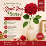 Giant Rose Crochet Pattern PDF, Large Crochet Flower Pattern, Digital Download, Romantic Floral Decor DIY Gift for Her