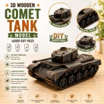 3D Wooden Comet Tank Model Laser Cut File | Military Vehicle DIY Kit for Glowforge Xtool CNC | Svg Dxf Pdf Cdr