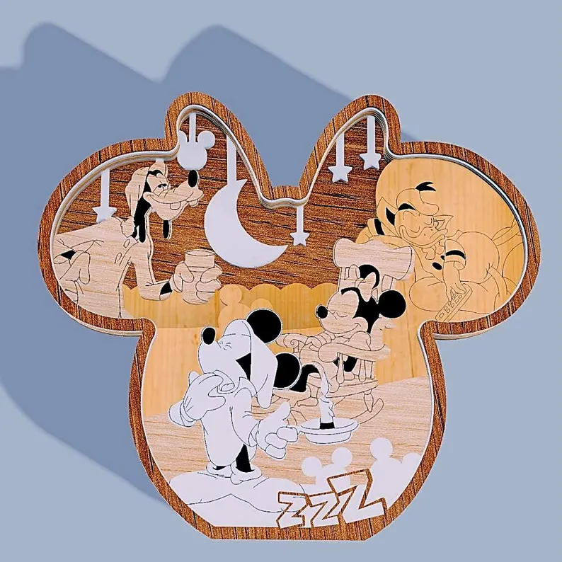 il_794xN.6738577955_hag2 Friends Cartoon Mouse Head 3D Multilayer Laser Cut File | Magical Wooden Decor Ornament for Glowforge Xtool CNC | SVG DXF AI - Image 1