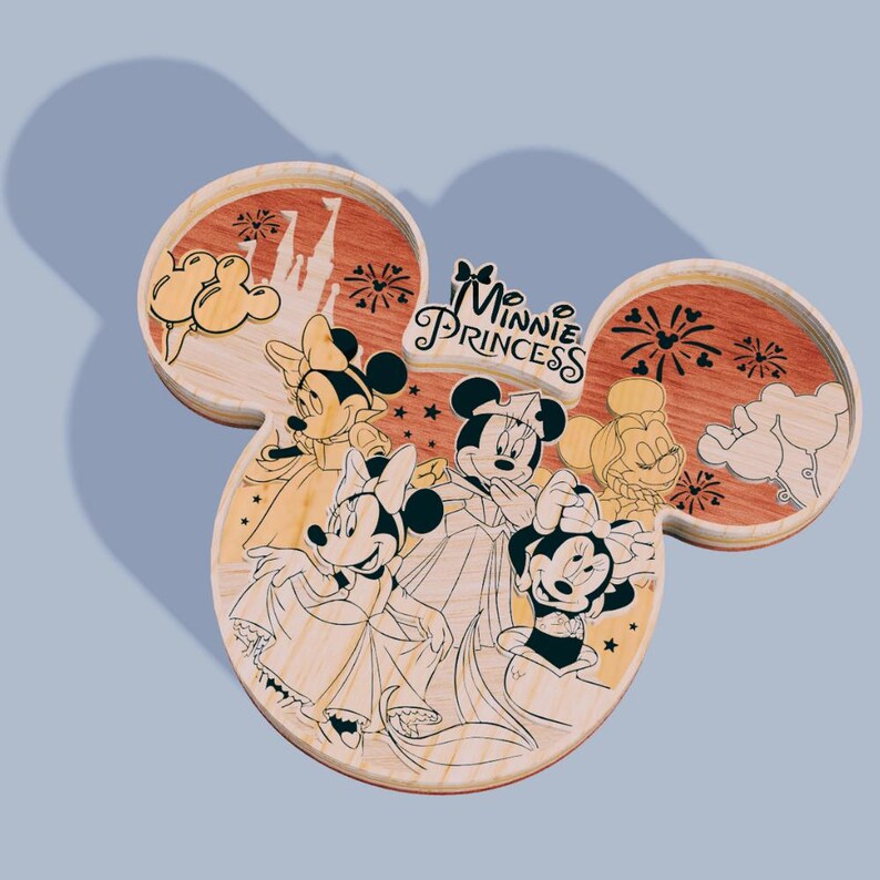 il_794xN.6751064477_g0bv Princess Mouse Head Cartoon 3D Multilayer Laser Cut File | Magical Wooden Decor Ornament for Glowforge Xtool CNC | SVG DXF AI - Image 1