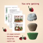 Cupcake amigurumi pattern with crochet strawberry, Amigurumi food play set for kid's pretend play, Crochet cupcake pattern for housewarming - Image 2
