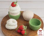 Cupcake amigurumi pattern with crochet strawberry, Amigurumi food play set for kid's pretend play, Crochet cupcake pattern for housewarming - Image 3