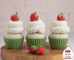 Cupcake amigurumi pattern with crochet strawberry, Amigurumi food play set for kid's pretend play, Crochet cupcake pattern for housewarming