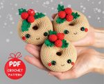 Crochet pattern Christmas donut, Christmas amigurumi food pattern, Crochet Christmas ornaments pattern, Crochet food pattern, Crochet decor