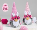 Crochet patterns Easter bunny gnomes with crochet flowers, Easter crochet carrot gnome amigurumi pattern, Crochet Easter gnomes patterns - Image 3