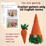 Crochet patterns gnome and carrot, Crochet Easter gnome patterns, Crochet gnome amigurumi pattern, Crochet food pattern, Gardener gift - Image 2
