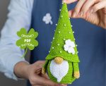 Crochet patterns Lucky gnome and four leaf clover pattern, Crochet gnome amigurumi pattern, St. Patrick's day crochet pattern, Crochet decor