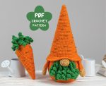 Crochet patterns gnome and carrot, Crochet Easter gnome patterns, Crochet gnome amigurumi pattern, Crochet food pattern, Gardener gift