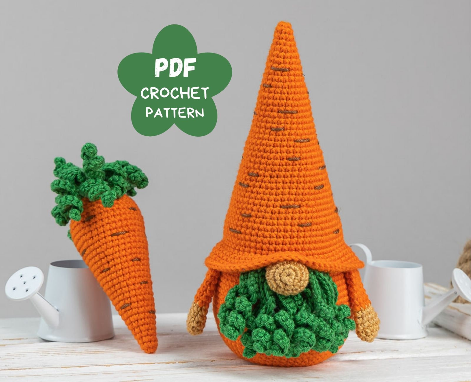 il_fullxfull.3708093283_av57.jpg Crochet patterns gnome and carrot, Crochet Easter gnome patterns, Crochet gnome amigurumi pattern, Crochet food pattern, Gardener gift - Image 1