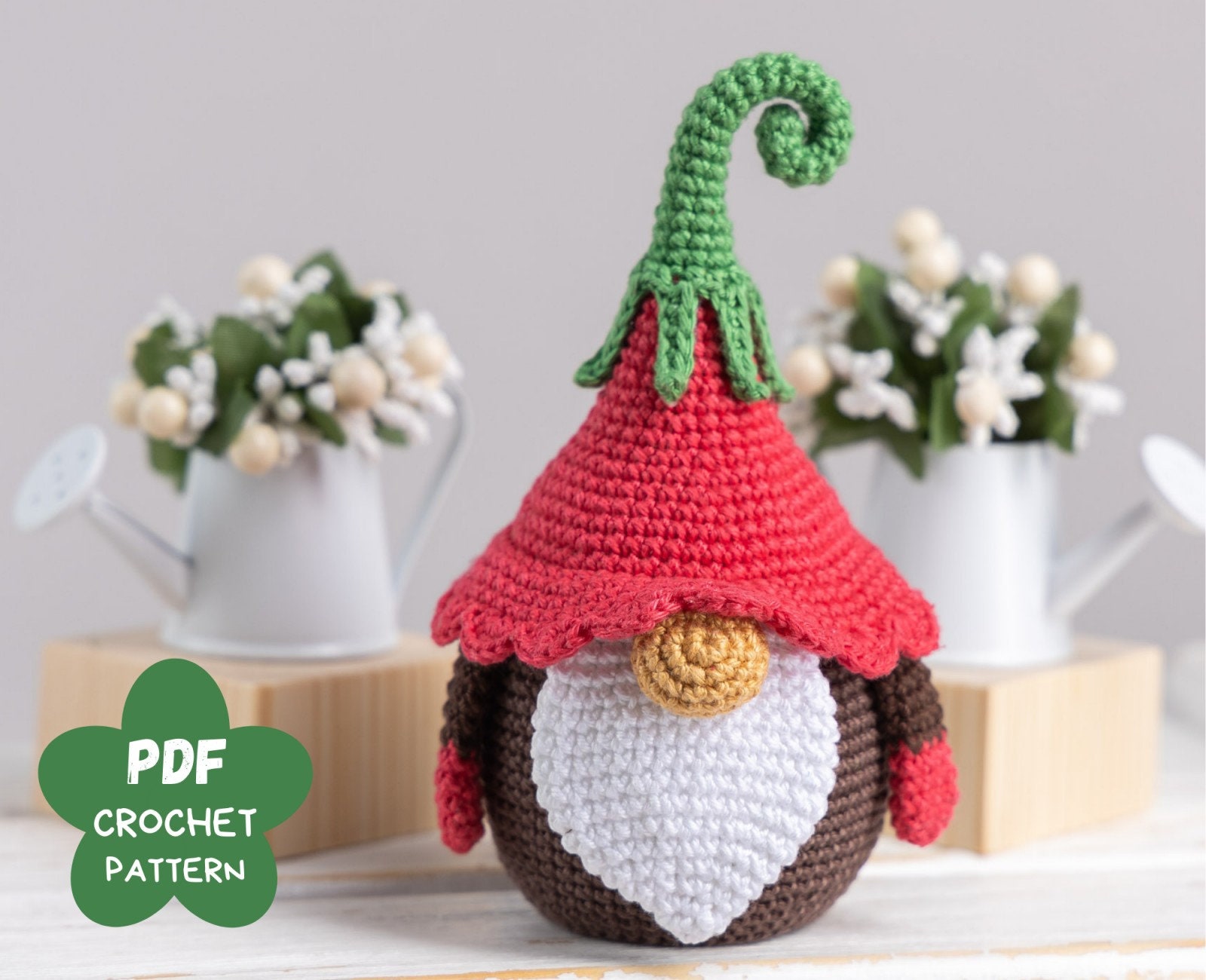 il_fullxfull.3721559771_nnvg.jpg Crochet patterns Flower Gnome Petunia, Mother's day crochet pattern, Crochet Birthday gnome amigurumi pattern, Crochet gnome decoration - Image 1