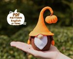 Crochet patterns amigurumi gnome with pumpkin, Crochet gnome and crochet pumpkin pattern, Halloween crochet pattern, Crochet Halloween decor - Image 4