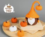 Crochet patterns amigurumi gnome with pumpkin, Crochet gnome and crochet pumpkin pattern, Halloween crochet pattern, Crochet Halloween decor - Image 2