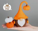 Crochet patterns amigurumi gnome with pumpkin, Crochet gnome and crochet pumpkin pattern, Halloween crochet pattern, Crochet Halloween decor